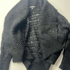 Express Black Sequin Open-Front Knit Shrug